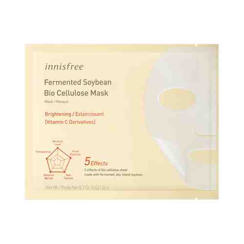 Биоцеллюлозная придающая сияние маска для лица с ферментированной соей Innisfree Fermented Soybean Bio Cellulose Mask - Brightening [Vitamin C Derivatives]арт. ID: 922220